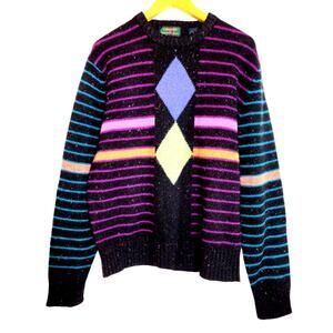 Vintage Colours by Alexander Julian Shetland Wool Multicolor Crewneck Sweater LG